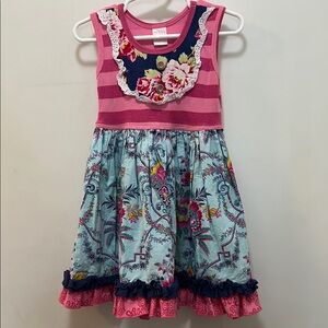 Floral Pink and Blue Kids Dress Size 5